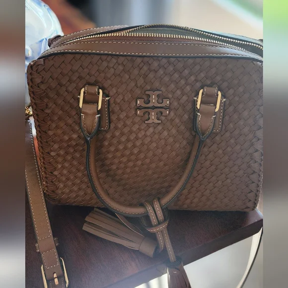 Tory Burch Brown and Gold Satchel with Woven Design - Picture 1 of 6